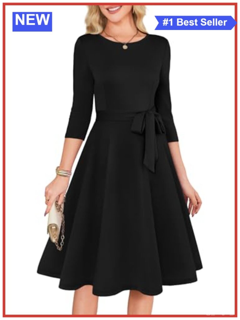 3/4 Sleeve A-Line Cocktail Dress with Removable Belt